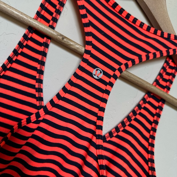 Lululemon Bright Orange Black Striped Racerback Athletic Tank Top Size 2 - Picture 3 of 3